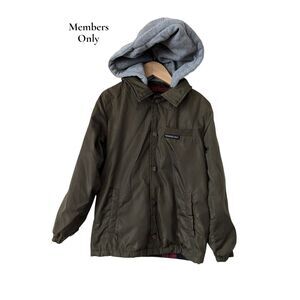 Members Only Boys Jacket Size 6 Hooded Plaid Lined Snap Front Coat